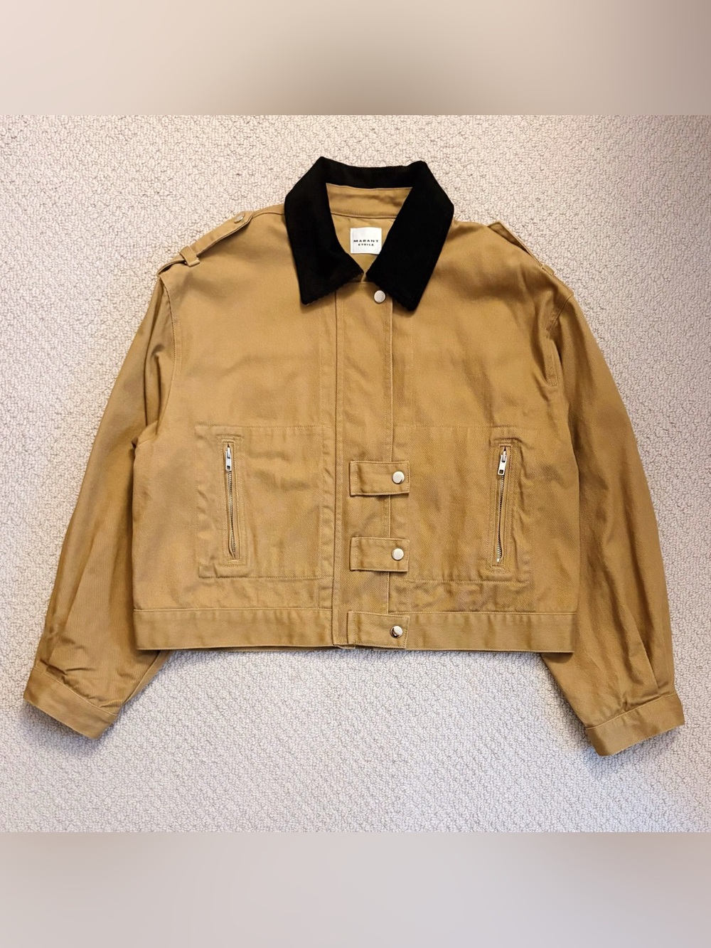 Isabel Marant Cropped Khaki Jacket with Dark Brown Collar Size 38\L - Picture 2 of 9